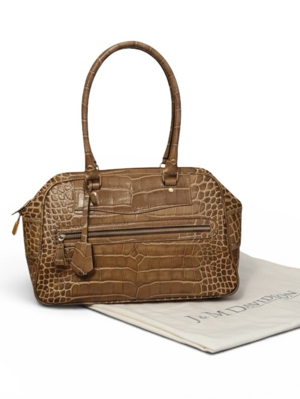 J&M Davidson Brown Croc-Embossed Leather Satchel with Dustbag (EUC)